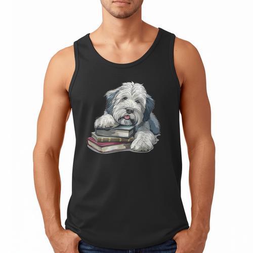 Old English Sheepdog Books Reading Dog Breed Graphic Men Tank Top - Bookorys