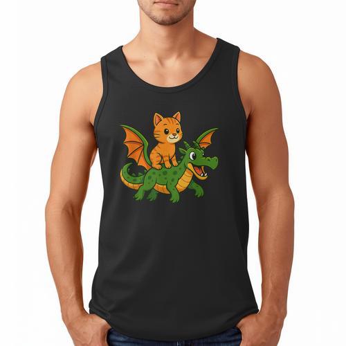 Orange Cat Dragon Riding Animal Lover Mom Dad Kids Men Tank Top - Father's Day Fun