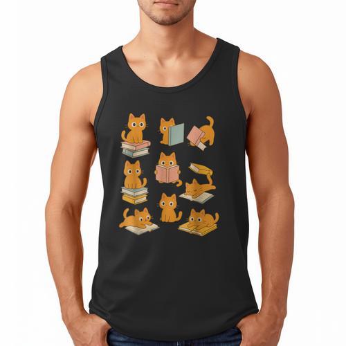 Orange Cats Reading Books Cat Lover Men Tank Top - Bookorys DE