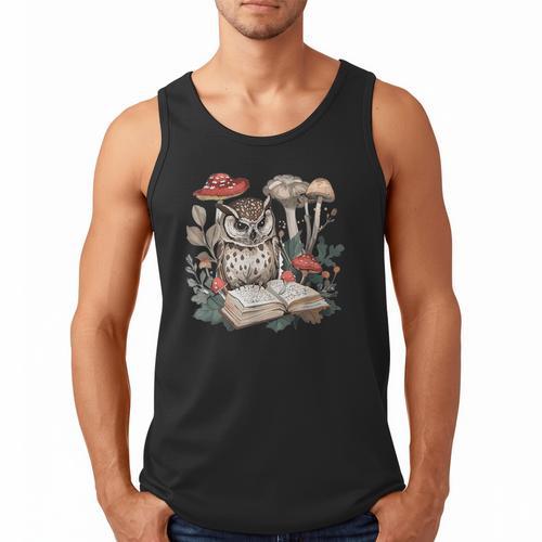 Owl With Books Reading Cottagecore Aesthetics Men Tank Top - Bookorys