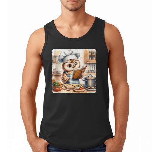 Owl Learning To Cook With Cookbook Chef Apron Stove Cooking Men Tank Top - Bookorys DE