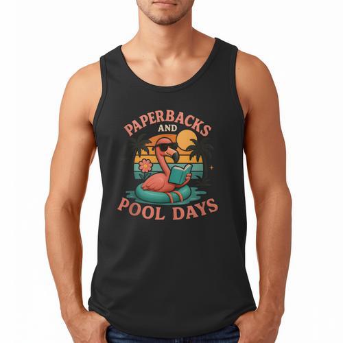 Paperbacks And Pool Days Flamingo Reading Summer Vibes Books Men Tank Top - Bookorys