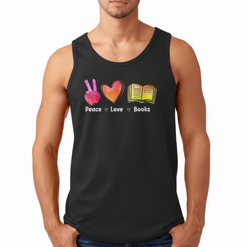 Peace Love Books Reader Librarian Library Book Men Tank Top - Bookorys