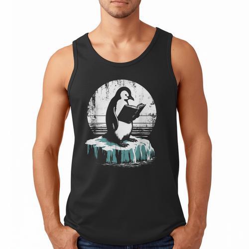 Penguin Reading A Book Vintage Graphic Bookworm Lover Men Tank Top - Bookorys DE