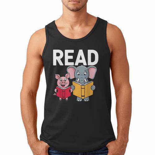 Pig Elephant Reading Cute Book Lover Bookworm Boys Girls Kid Men Tank Top - Bookorys DE