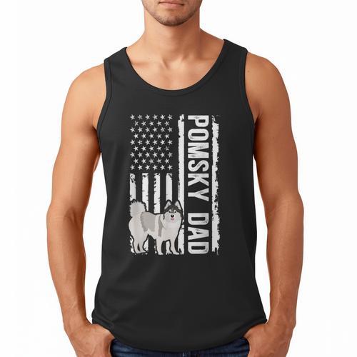 Pomsky Dad American Flag Pomsky Owner Pomsky Lover Men Tank Top - Father's Day Fun