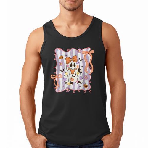 Preppy Coquette Bow Ghost Reading Books Halloween Book Men Tank Top - Bookorys