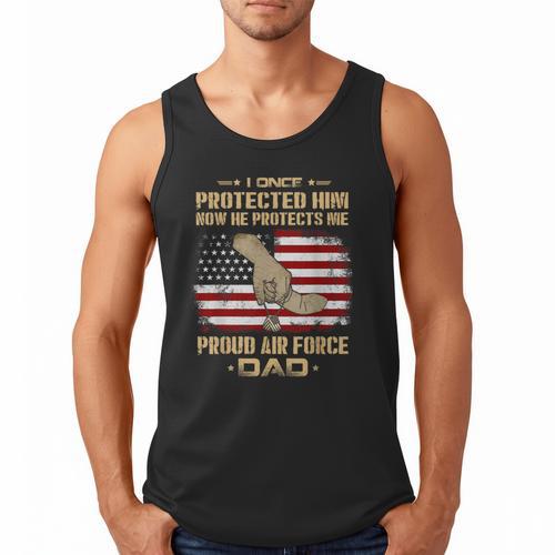 Now He Protects Me USAF Dad Proud Air Force Dad T-Shirt Men Tank Top - Father's Day Fun