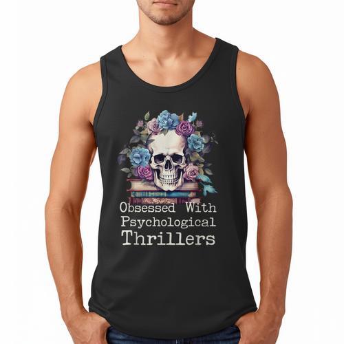 Psychological Thriller Reader Fan Skull Flowers Books Men Tank Top - Bookorys