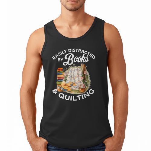 Quilting Sewing Machine Quilter Easily Distracted By Book Men Tank Top - Bookorys