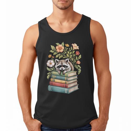 Raccoon Books Reading Flowers Men Tank Top - Bookorys