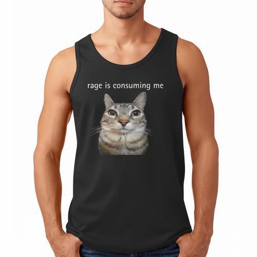 Rage Is Consuming Me Silly Staring Cat Meme Dad Mom Men Tank Top - Father's Day Fun