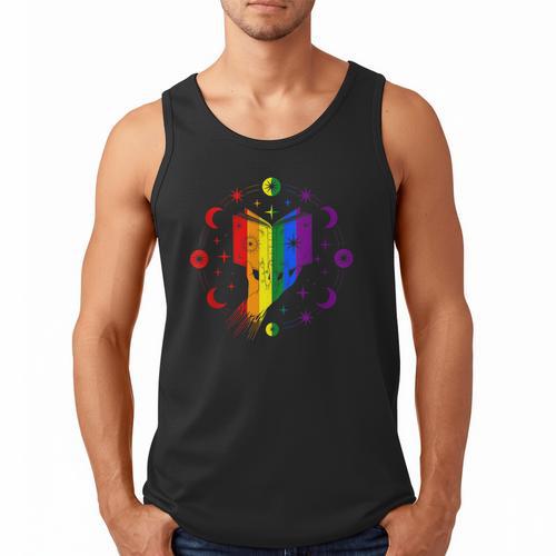 Rainbow Book With Stars And Moon Phases Gay Pride LGBT Men Tank Top - Bookorys CA
