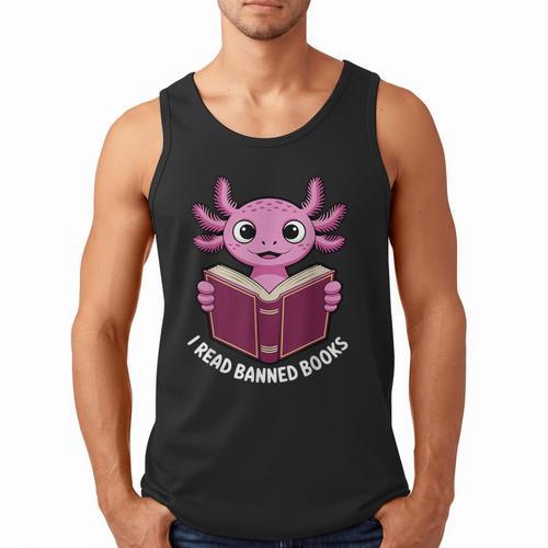 I Read Banned Books Axolotl Reading Men Tank Top - Bookorys