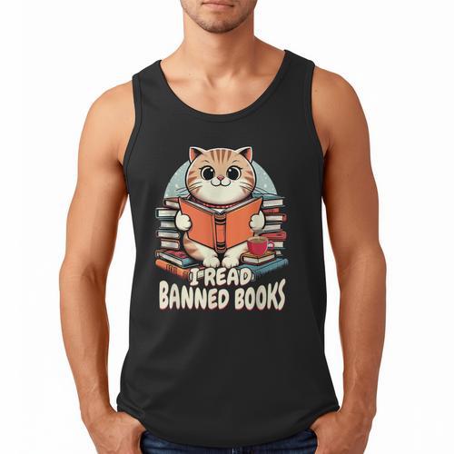I Read Banned Books Shirt Cat Lover Bookworm Reader Men Women Kids Men Tank Top - Bookorys AU