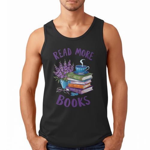 Read More Books Floral Book Reader Art Reading Lover Quote Men Tank Top - Bookorys