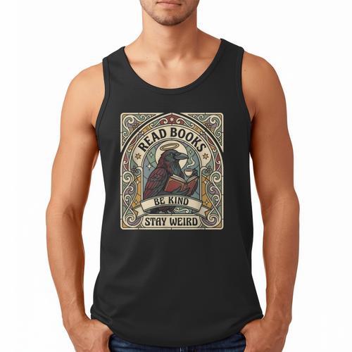 Read Books Be Kind Stay Weird Raven Tarot Reading Coffee Men Tank Top - Bookorys