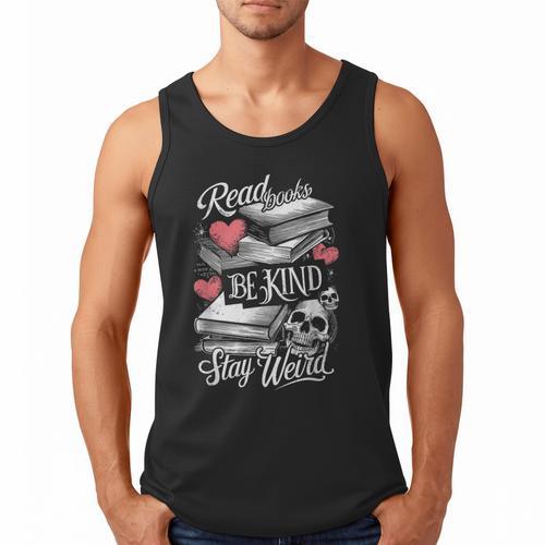 Read Books Be Kind Stay Weird Skeleton Heart Reading Alt Men Tank Top - Bookorys