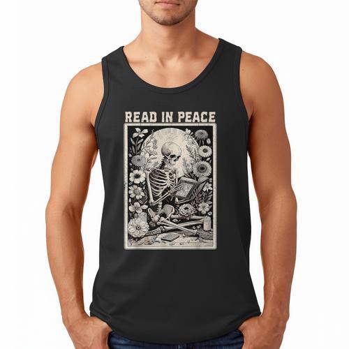 Read In Peace Skeleton Book Lover Bookworm Book Men Tank Top - Bookorys