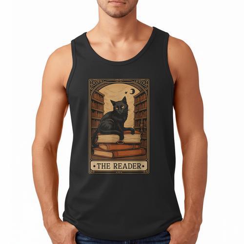 The Reader Cat Book Reading Halloween Tarot Card Men Tank Top - Bookorys UK
