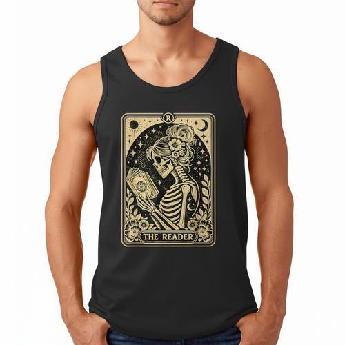 The Reader Tarot Card Book Lover Skeleton Reading Book Men Tank Top - Bookorys CA
