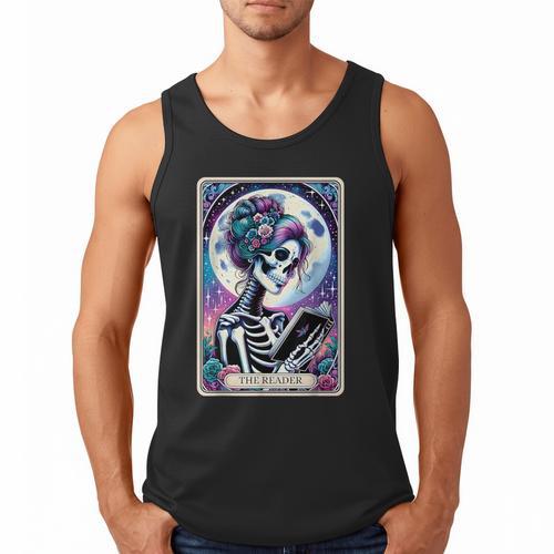 The Reader Tarot Card Reading Skeleton Skull Book Lover Men Tank Top - Bookorys CA