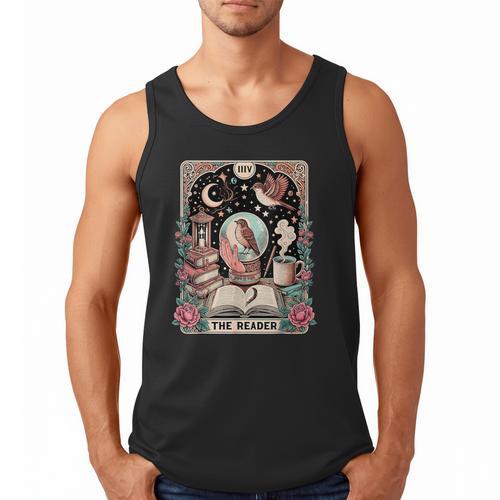 The Reader Tarot Card Shirt Bird Book Lover Bookworm Men Tank Top - Bookorys CA