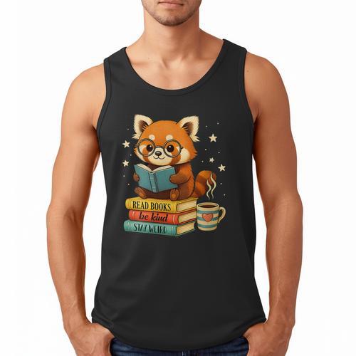 Reading Book Lover Red Panda Read Books Be Kind Stays Weird Men Tank Top - Bookorys