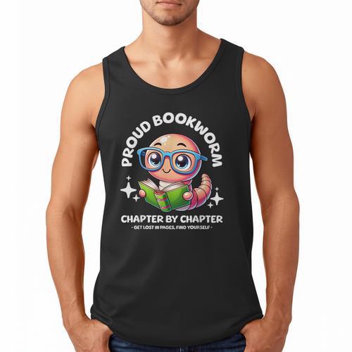 Reading Book Lovers Glasses Cartoon Worm Books Cute Bookworm Men Tank Top - Bookorys