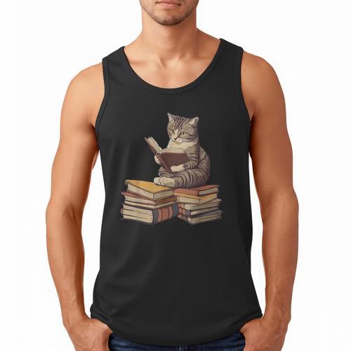 Reading Cat Book Lover Men Tank Top - Bookorys AU