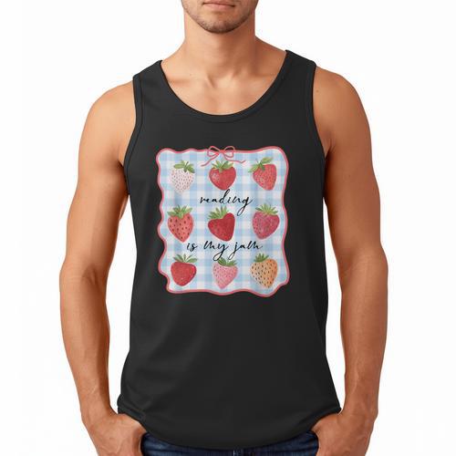 Reading Is My Jam Preppy Stawberry Bookworm Book Lover Nerd Men Tank Top - Bookorys