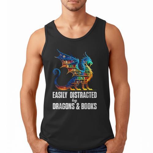 Reading Lover Easily Distracted By Dragons And Books Dragon Men Tank Top - Bookorys
