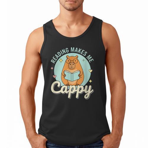 Reading Makes Me Cappy Bookworm Capybara Book Reading Men Tank Top - Bookorys CA