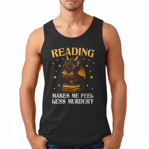 Reading Makes Me Feel Less Murdery Book Dragon Men Tank Top - Bookorys