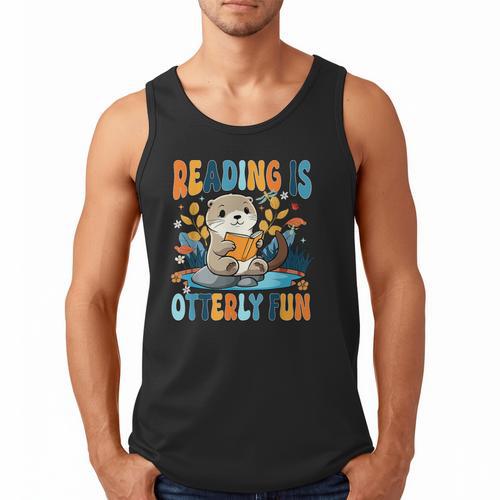 Reading Is Otterly Fun Sea Otter Book Lover Bookworm Men Tank Top - Bookorys CA