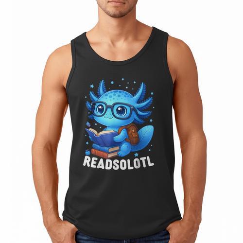 Readsolotl Blue Kawaii Axolotl Book Lover Reading Men Tank Top - Bookorys CA