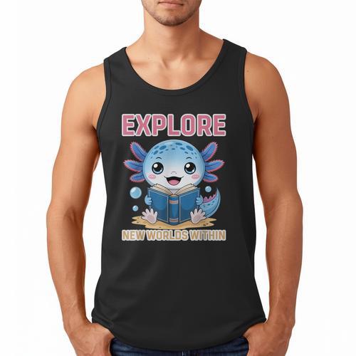 Readsolotl Kawaii Axolotl Book Lover Reading Men Tank Top - Bookorys CA