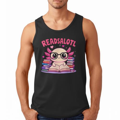 Readsolotl Pink Kawaii Axolotl Book Lover Reading Men Tank Top - Bookorys CA