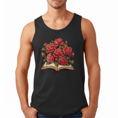 Red Roses Flowers Book Floral Men Tank Top - Bookorys UK