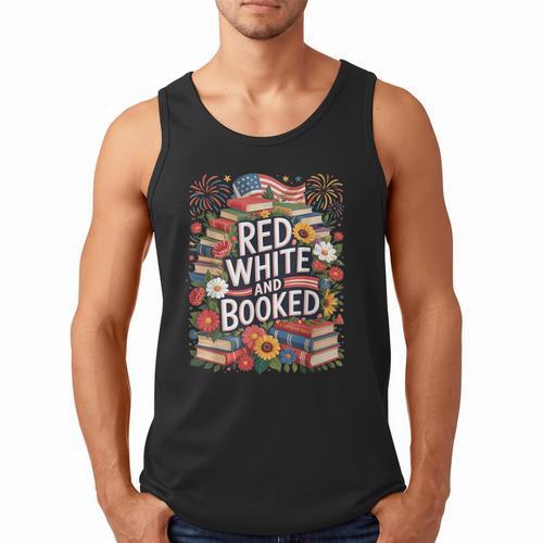 Retro Floral Red & Booked Library Reading 4th Of July Men Tank Top - Bookorys AU