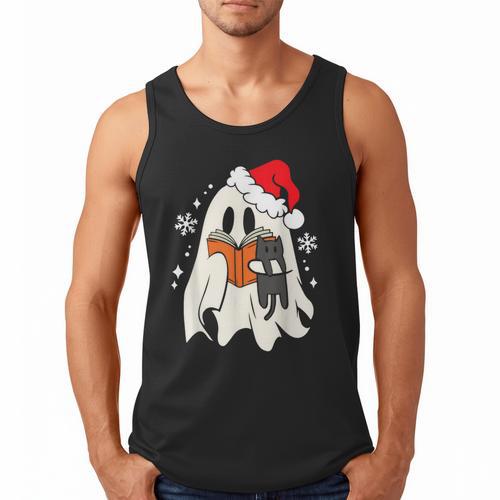 Retro Ghost Reading Book With Cat Bookish Club Christmas Men Women Kids Men Tank Top - Bookorys AU