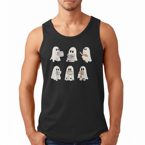 Retro Ghost Reading Books Halloween Bookish Ghost Bookworm Men Tank Top - Bookorys CA