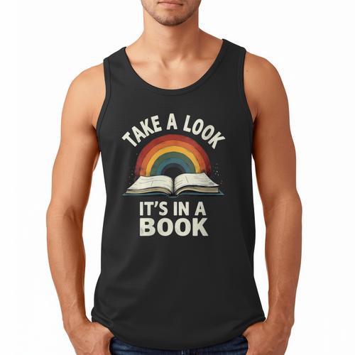 Retro Rainbow Take A Look It's In A Book Reading Men Tank Top - Bookorys