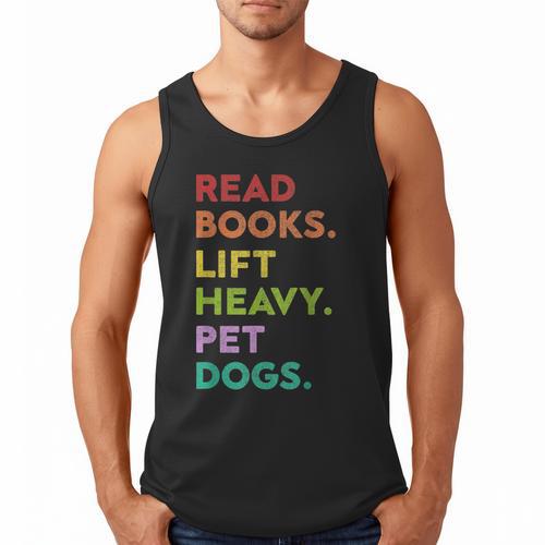 Retro Read Books Lift Heavy Pet Dogs Gym Book Lover Men Tank Top - Bookorys