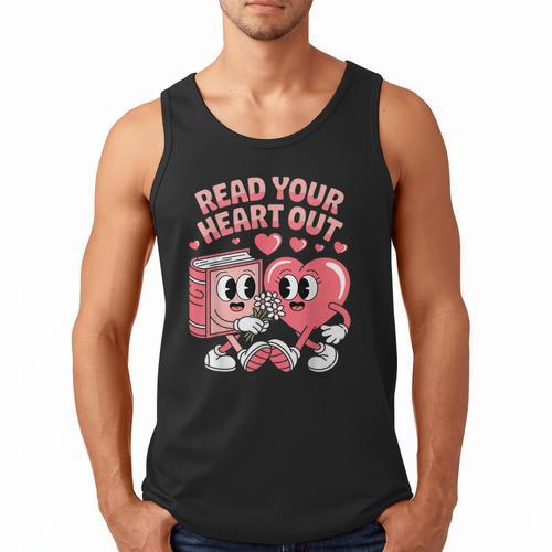 Retro Read Your Heart Out Valentine's Day Teacher Book Lover Men Tank Top - Bookorys CA