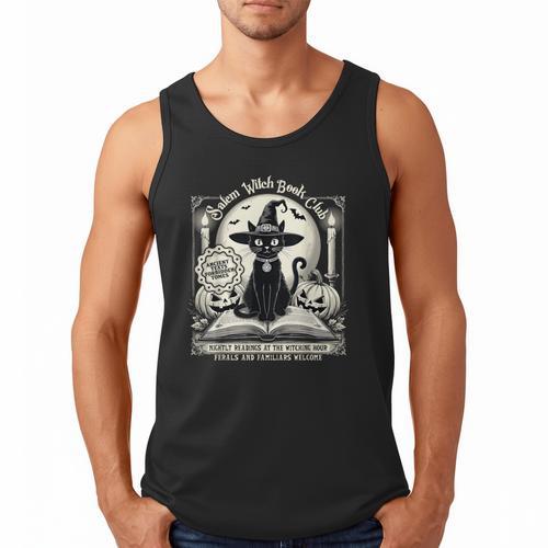 Salem Witch Book Club Vintage Halloween Cat Book Lover Men Tank Top - Bookorys