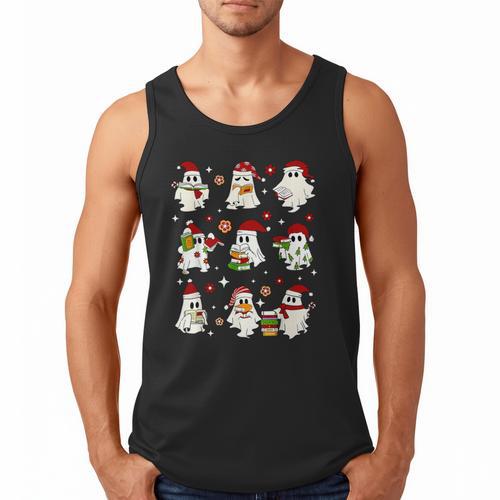 Santa Ghost Reading Books Christmas Library Teacher Men Tank Top - Bookorys