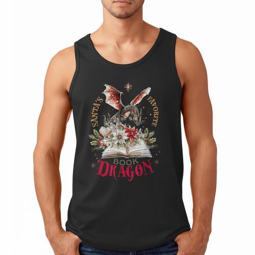 Santa's Favorite Book Dragon Christmas Magic Men Tank Top - Bookorys
