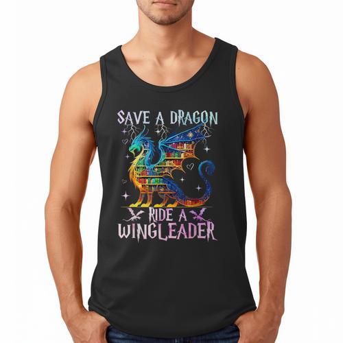 Save A Dragon Ride A Wingleader Books Dragon Lover Cute Men Tank Top - Bookorys UK