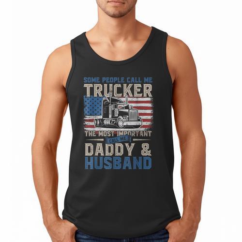 Semi Truck Driver Trucker Daddy Husband US American Flag Men Tank Top - Father's Day Fun